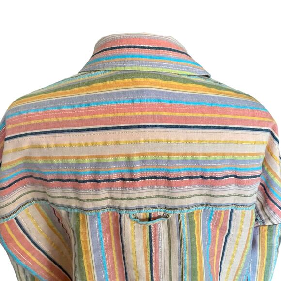 ANTHRO Pilcro Long Sleeve Striped Boyfriend Oversized Shirt S/M Casual Work Fall - Picture 4 of 12